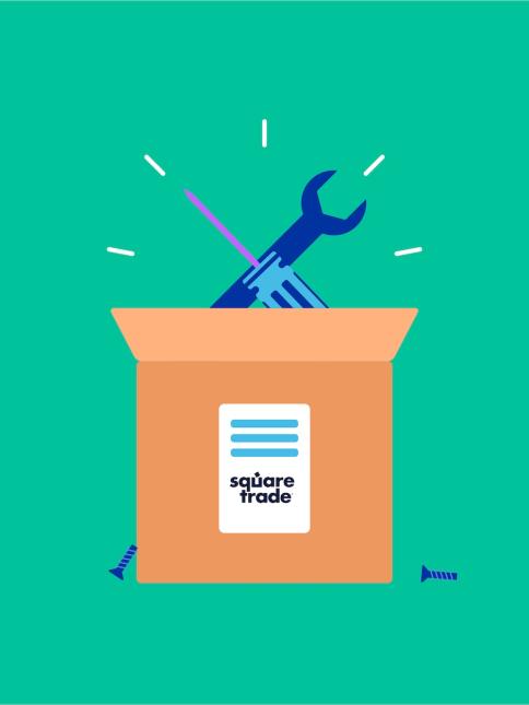 Skiftnyckel och skruvmejsel som sticker ut ur ett paket f&ouml;r att representera att du skickar in din enhet f&ouml;r reparation.