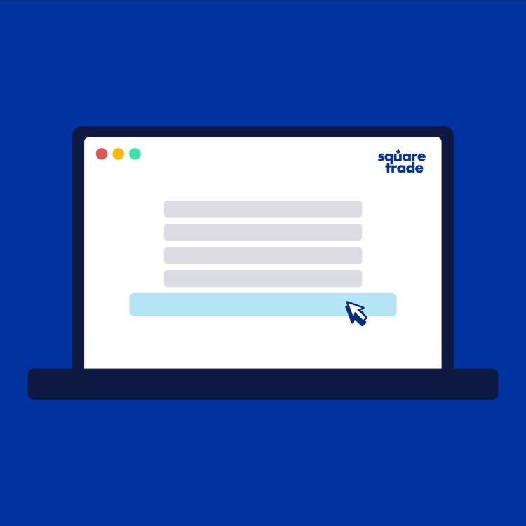 Laptop, auf dem die Webseite des SquareTrade Support Centers zu sehen ist